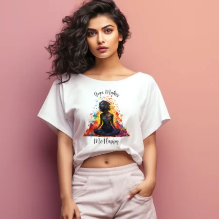 Women's Yoga Makes Me Happy Graphics Printed Oversized T-Shirt