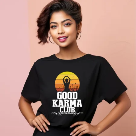 Women's Good Karma Club Graphics Printed Oversized T-Shirt