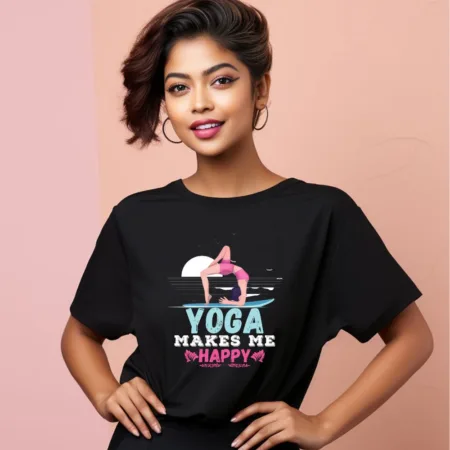 Women's Yoga Makes Me Happy Graphics Printed Oversized T-Shirt