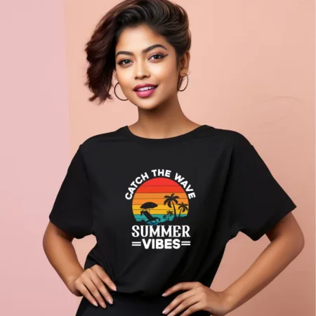 Women's Catch The Wave Summer Vibes Graphics Printed Oversized T-Shirt