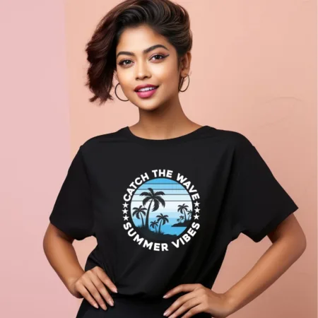 Women's Catch The Wave Summer Vibes Graphics Printed Oversized T-Shirt