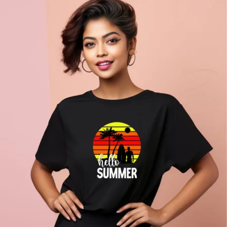 Women's Hello Summer Graphics Printed Oversized T-Shirt