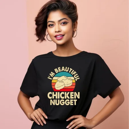 Women's I'm Beautiful Chicken Nugget Graphics Printed Oversized T-Shirt