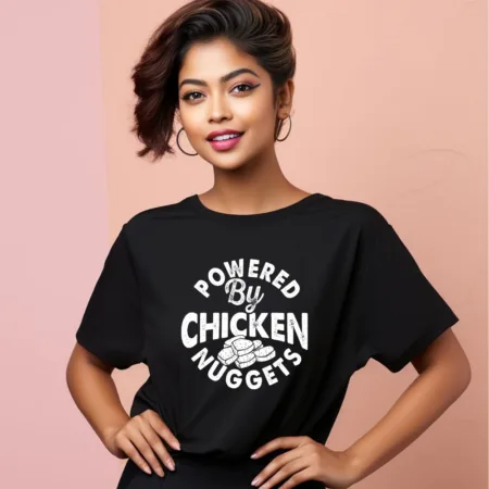 Women's Powered By Chicken Nuggets Graphics Printed Oversized T-Shirt