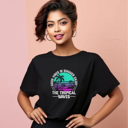 Women's Good Vibes In Summer Enjoy The Tropical waves Graphics Printed Oversized T-Shirt