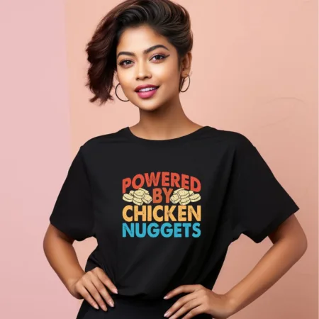 Women's Powered By Chicken Nuggets Graphics Printed Oversized T-Shirt
