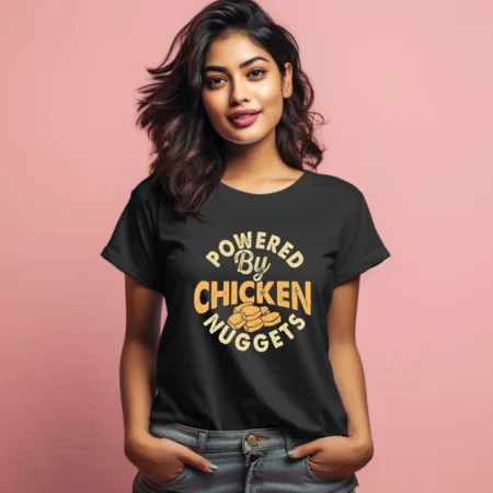 Women's Powered By Chicken Nuggets Graphics Printed T-Shirt