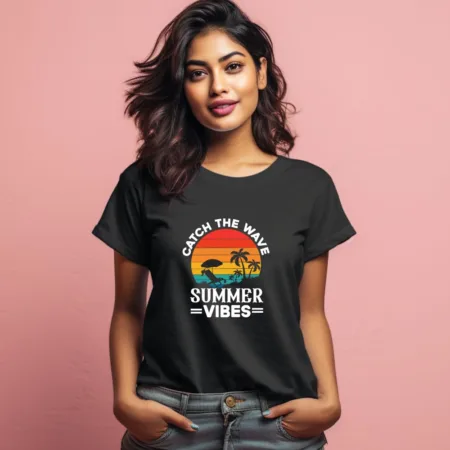 Women's Catch The Wave Summer Vibes Graphics Printed T-Shirt