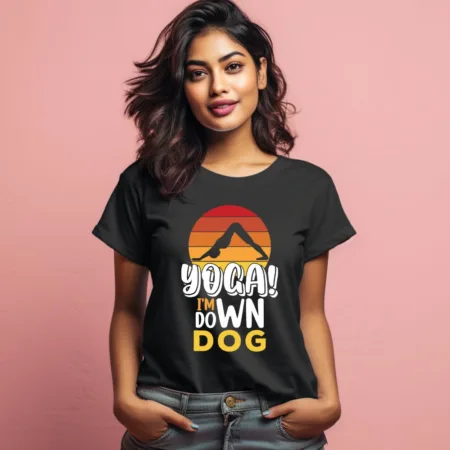 Women's Yoga I'm Down Dog Graphics Printed T-Shirt