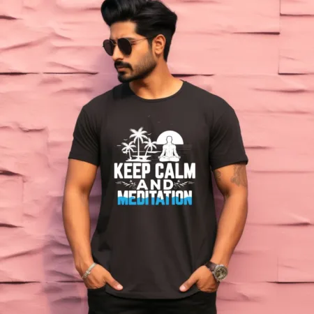 Men's Keep Clam And Meditation Graphics Printed T-Shirt