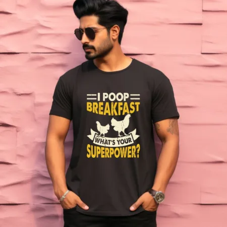 Men's I Poop Breakfast What's Your Superpower Graphics Printed T-Shirt