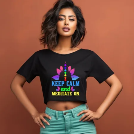 Women's Keep Clam And Meditate On Graphics Printed Crop Tops