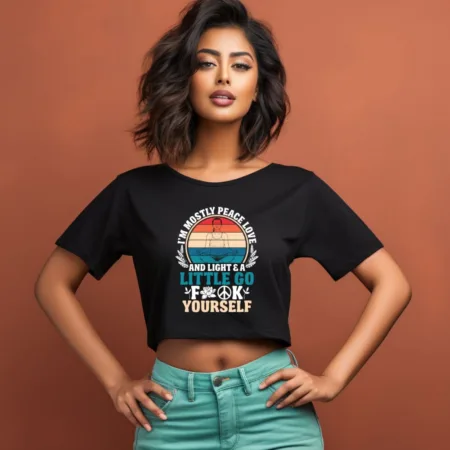 Women's I'm Mostly Peace Love Graphics Printed Crop Tops