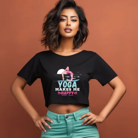 Women's Yoga Makes Me Happy Graphics Printed Crop Tops