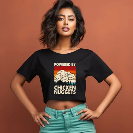 Women's Powered By Chicken Nuggets Graphics Printed Crop Tops