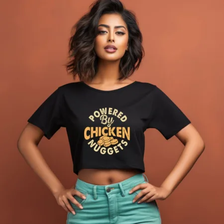 Women's Powered By Chicken Nuggets Graphics Printed Crop Tops