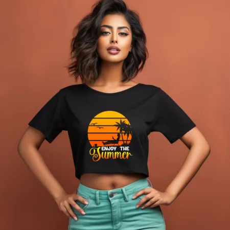Women's Enjoy The Summer Graphics Printed Crop Tops