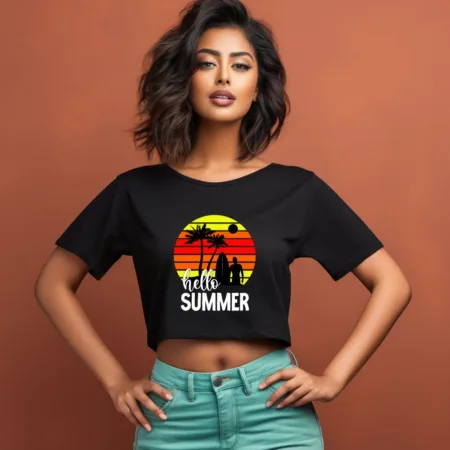 Women's Hello Summer Graphics Printed Crop Tops