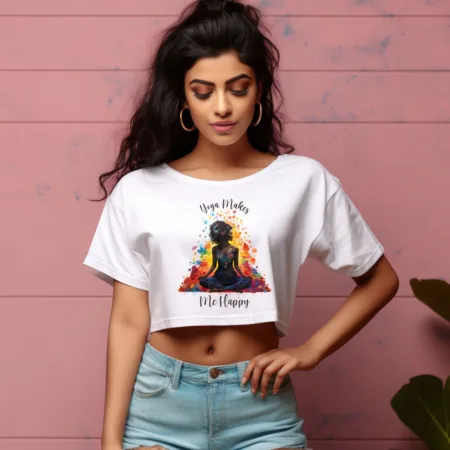 Women's Yoga Makes Me Happy Graphics Printed Crop Tops