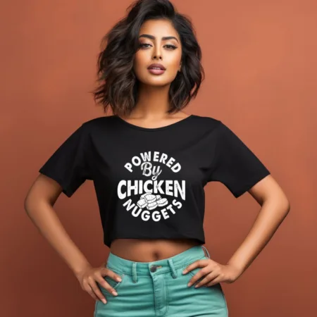 Women's Powered By Chicken Nuggets Graphics Printed Crop Tops