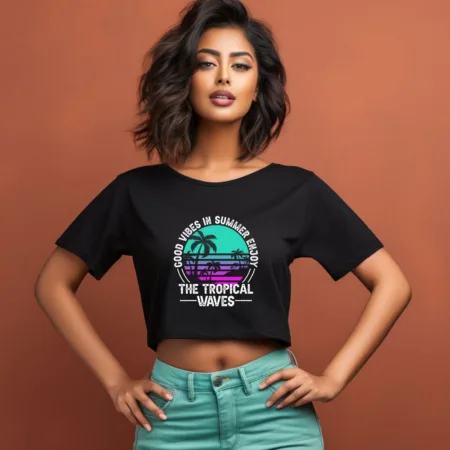 Women's Good Vibes In Summer Enjoy The Tropical waves Graphics Printed Crop Tops