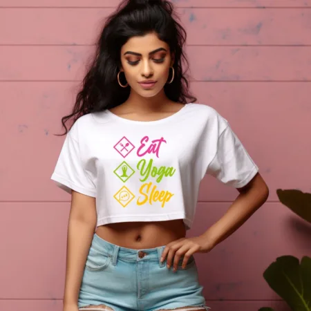 Women's Eat Yoga Sleep Graphics Printed Crop Tops