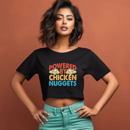 Women's Powered By Chicken Nuggets Graphics Printed Crop Tops