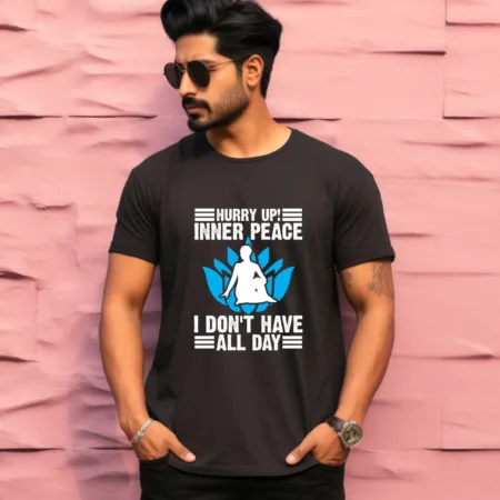 Men's Hurry Up Inner Peace Graphics Printed T-Shirt