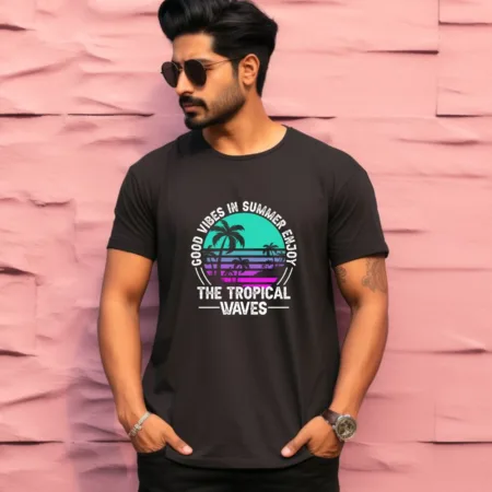 Men's Good Vibes In Summer Enjoy The Tropical waves Graphics Printed T-Shirt