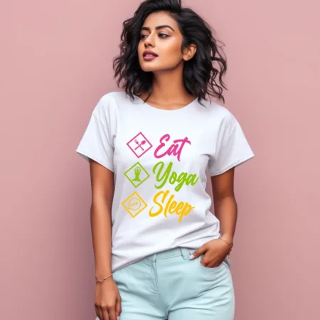 Women's Eat Yoga Sleep Graphics Printed T-Shirt