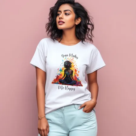 Women's Yoga Makes Me Happy Graphics Printed T-Shirt