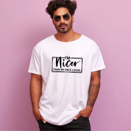 Men's I'm Nicer Then My Face Looks Graphics Printed Oversized T-Shirt