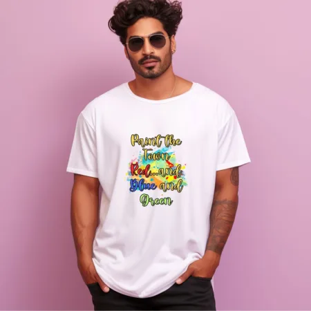 Men's Paint The Town Red And Blue And Green Graphics Printed Oversized T-Shirt