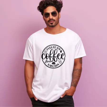 Men's Fueled By Coffee And Sarcasm Graphics Printed Oversized T-Shirt