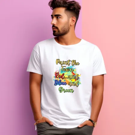 Men's Paint The Town Red And Blue And Green Graphics Printed T-Shirt