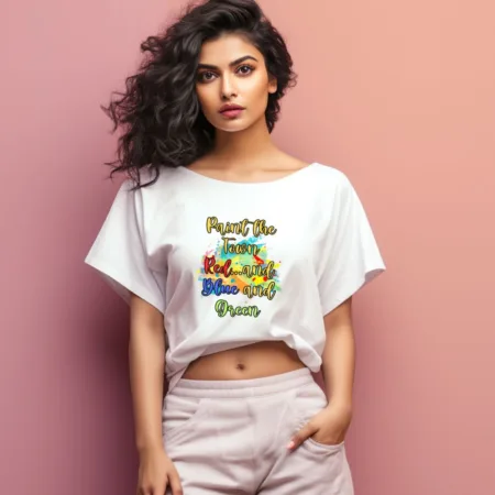 Women's Paint The Town Red And Blue And Green Graphics Printed Oversized T-Shirt