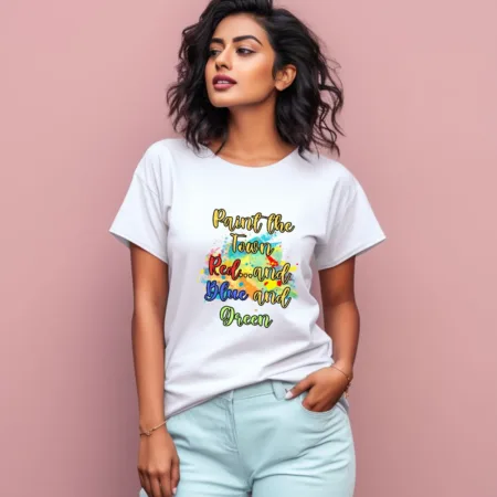 Women's Paint The Town Red And Blue And Green Graphics Printed T-Shirt