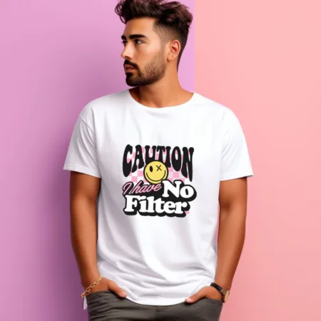 Men's Caution I Have No Filter Graphics Printed T-Shirt