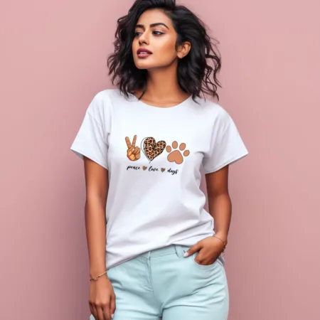 Women's Peace Love Dog Graphics Printed T-Shirt