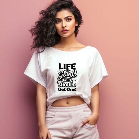 Women's Life Is Good Graphics Printed Oversized T-Shirt