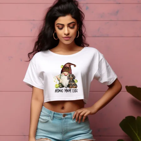 Women's Dog Mom # Dog Mom Life Graphics Printed Crop Tops
