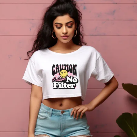 Women's Caution I Have No Filter Graphics Printed Crop Tops