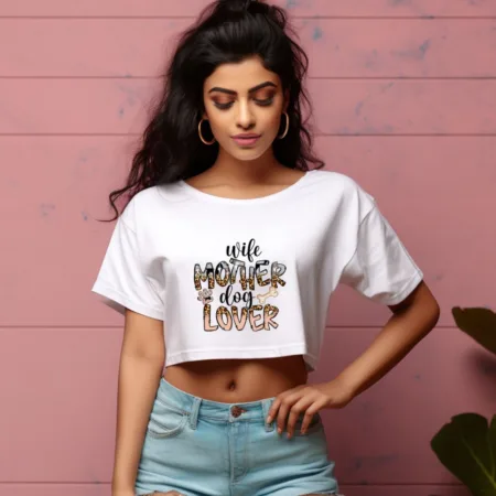 Women's Wife Mother Dog Lover Graphics Printed Crop Tops