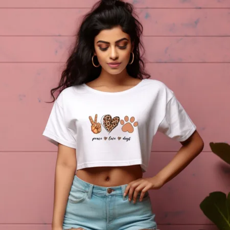 Women's Peace Love Dog Graphics Printed Crop Tops
