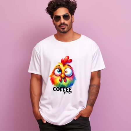 Men's Coffee First Graphics Printed Oversized T-Shirt