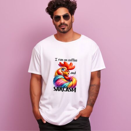 Men's I Run On Coffee And Sarcasm Graphics Printed Oversized T-Shirt