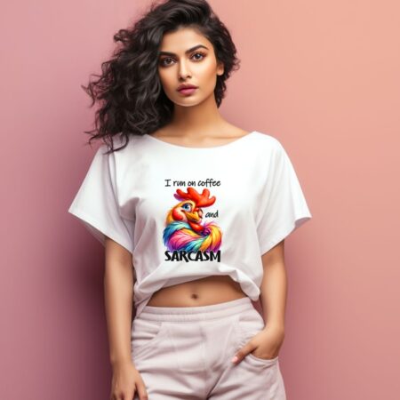 Women's I Run On Coffee And Sarcasm Graphics Printed Oversized T-Shirt