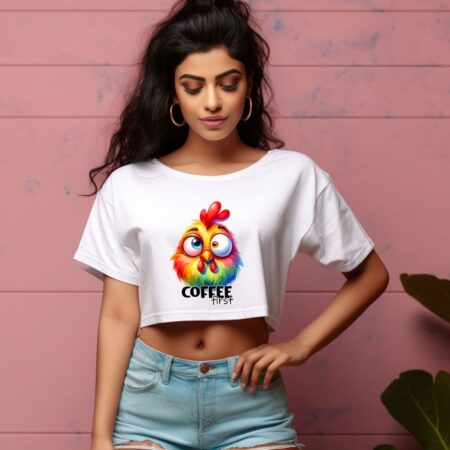 Women's Coffee First Graphics Printed Crop Tops